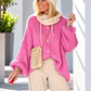 Kuschelige Oversized Strickjacke mit Außennähten - pink