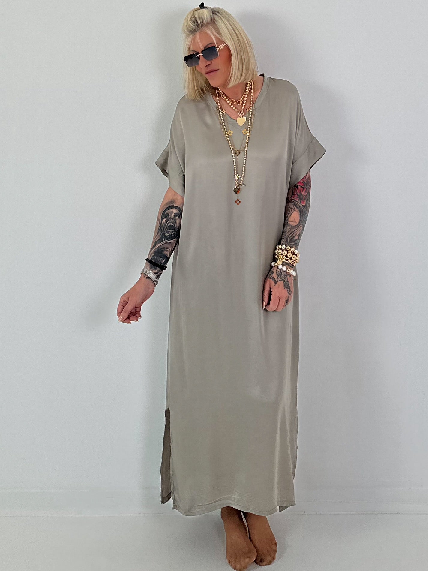 Long silk dress - taupe