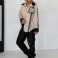 Hemdbluse mit Lederoptik-Elementen und Statement-Patch - beige