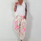 Linen Baggy with Tie-Dye Pattern - white-neon pink-beige