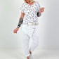 Fine knit T-shirt Leo - white-grey