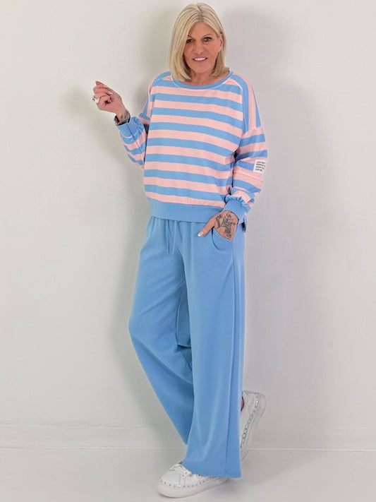 Zweiteiler mit Streifen - hellblau-rosa