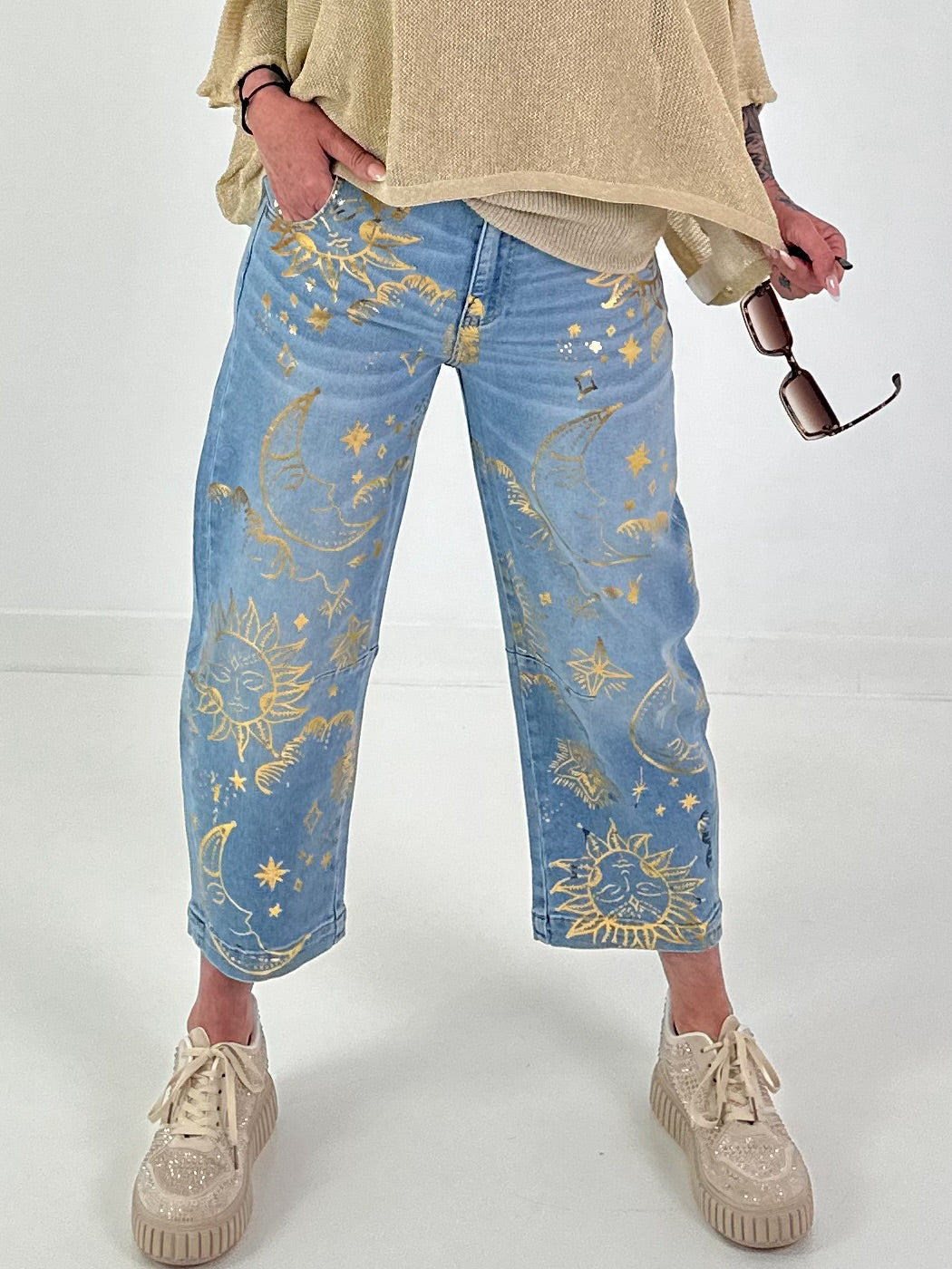 Jeans with sun motif - denim