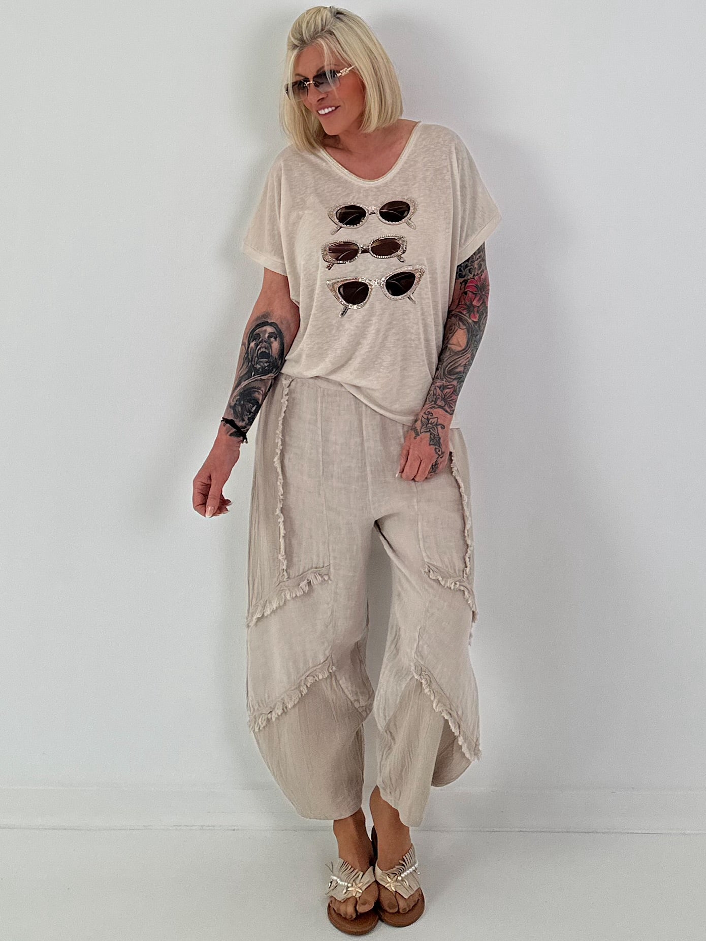 Fine knit shirt Sunglass with lurex - beige