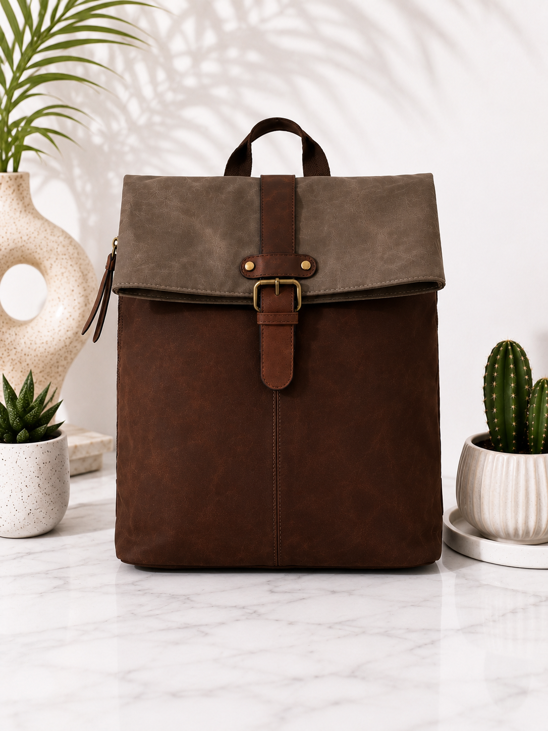 Backpack in vintage leather look - coffee -soil