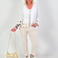 Boho Linen Jacket with Crochet Cuffs - White
