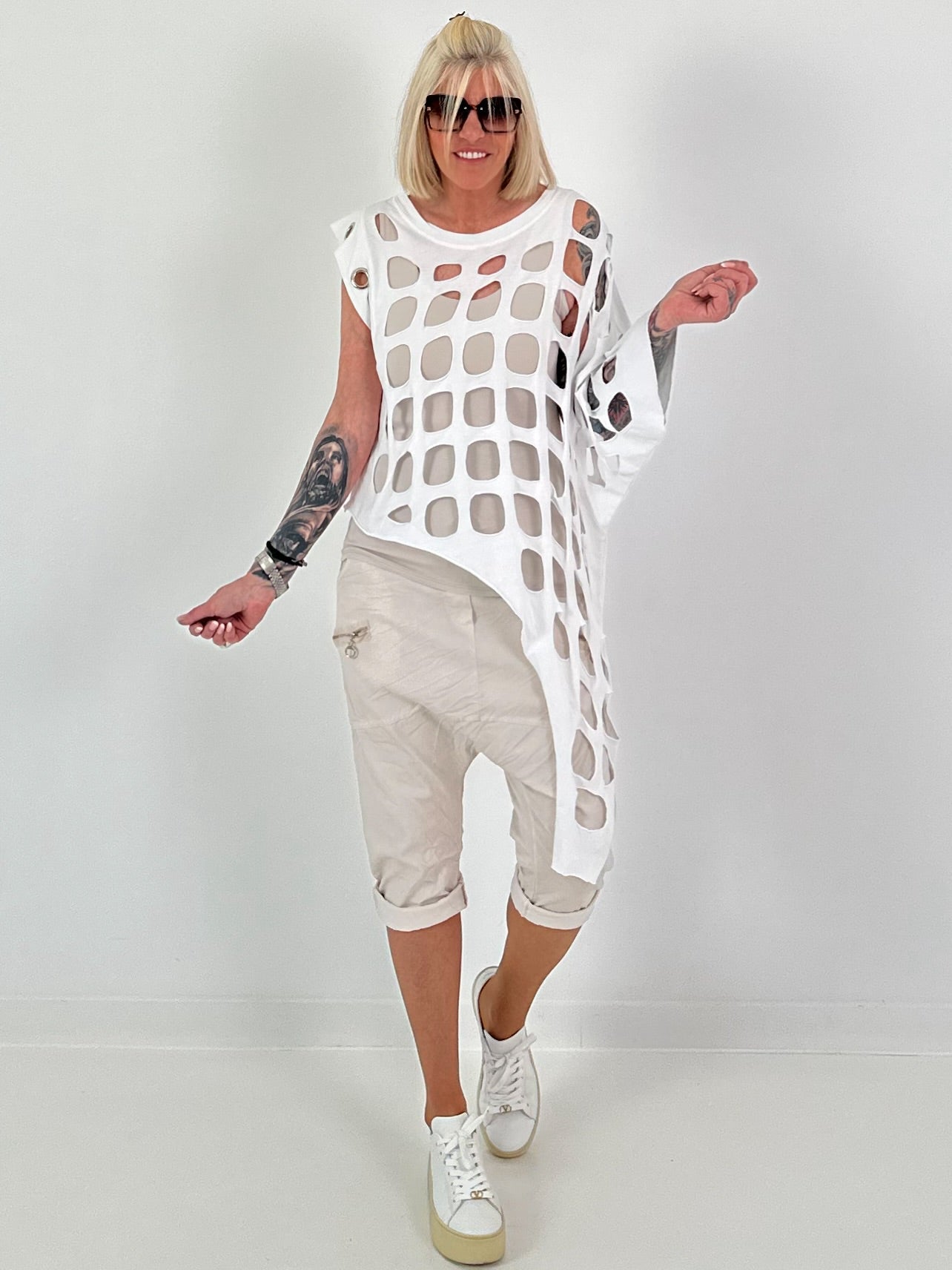Shirt with all-over cut-outs and eyelets - white (available from 05/11/26)