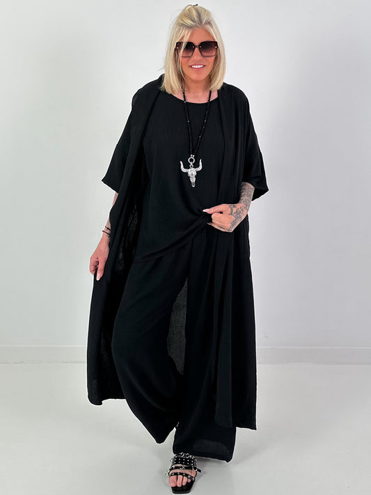 Leichter Long Mantel - schwarz