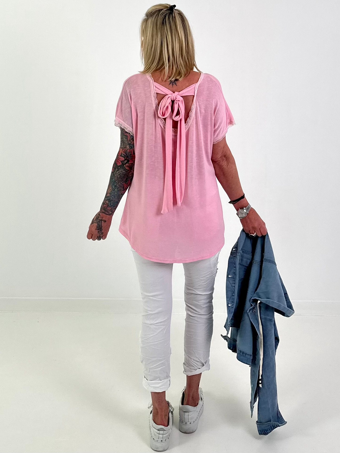 Broek met gehaakte bloemen - wit