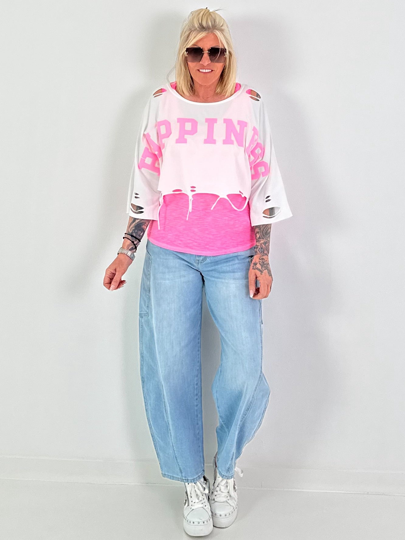 Cropped Sweater Happiness - white