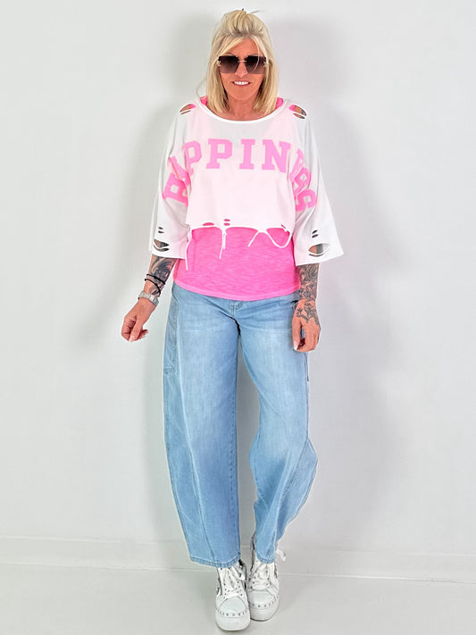 Cropped Sweater Happiness - weiss
