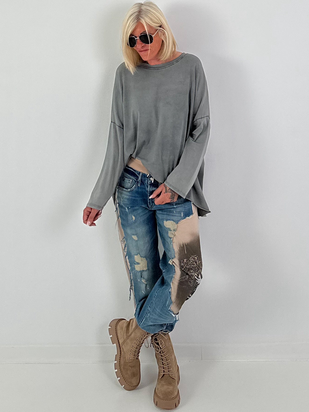 Oversized Shirt stone washed - anthrazit
