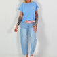 Fine Knit Shirt Dog Mom - light blue