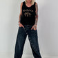 Ripp Tank Top mit Print  - schwarz
