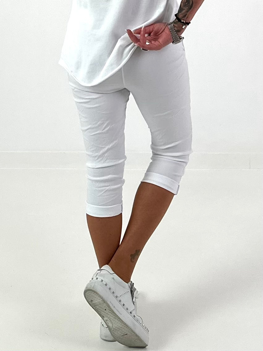 Capri Pants with Tie Waist - White