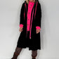 Coat with teddy curl look and neon accents - black