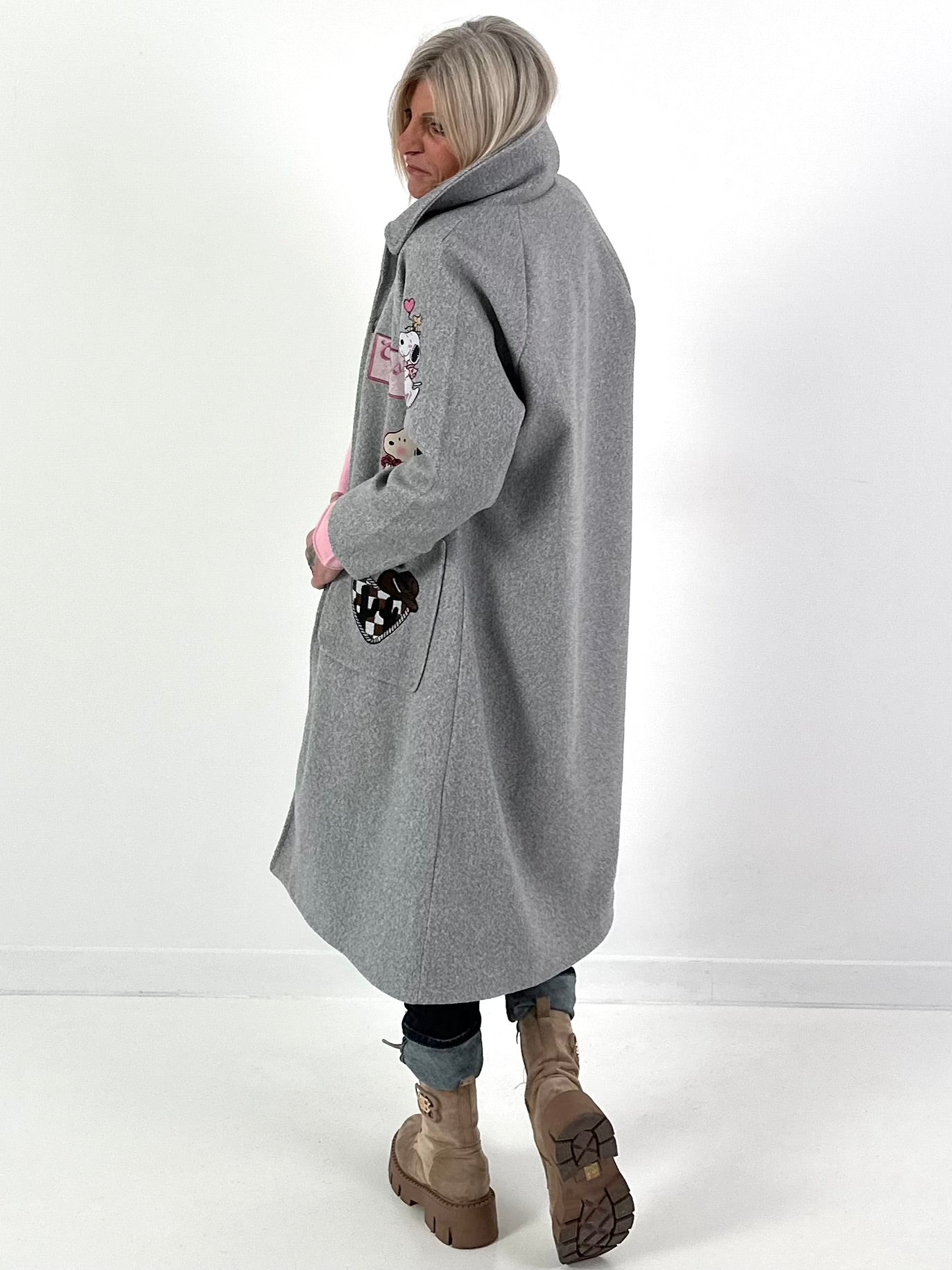 Mantel mit Schal Modell "Vintage Whimsy" - grau