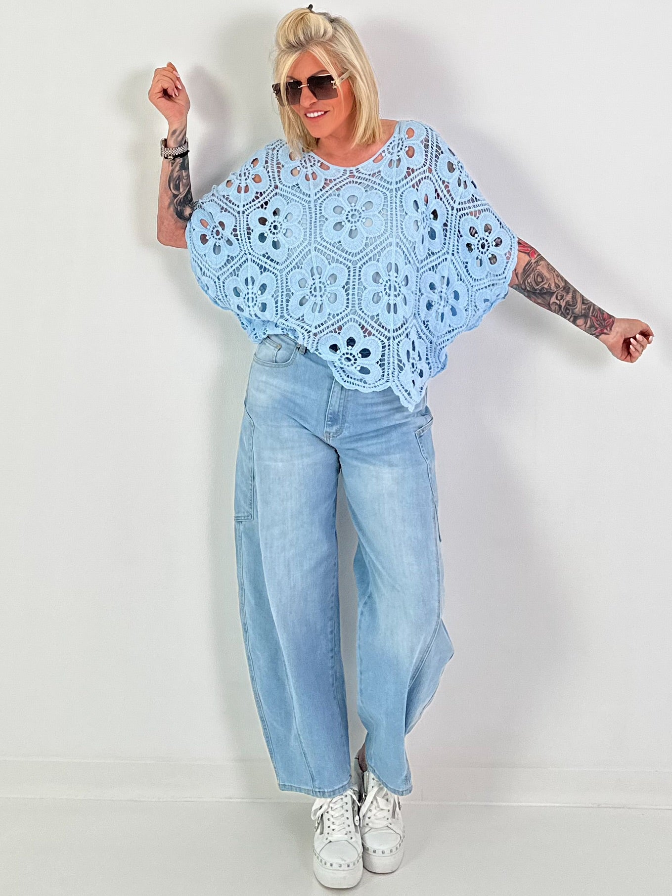 Crochet Shirt with Undershirt - light blue