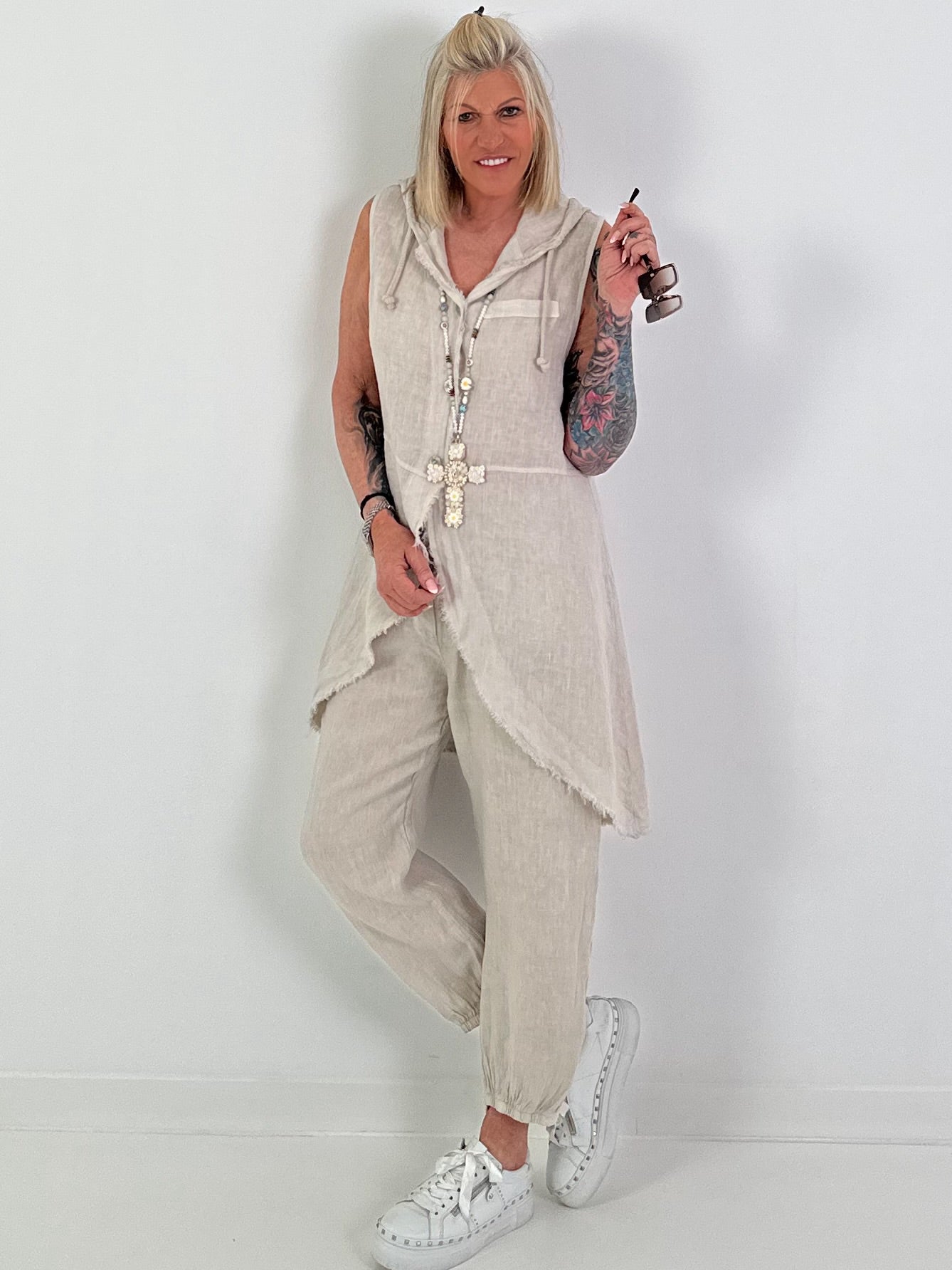 Linen two-piece set - beige