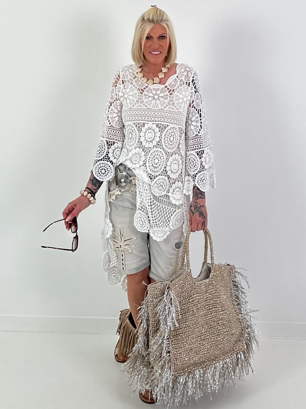 Crochet tunic with pattern - white