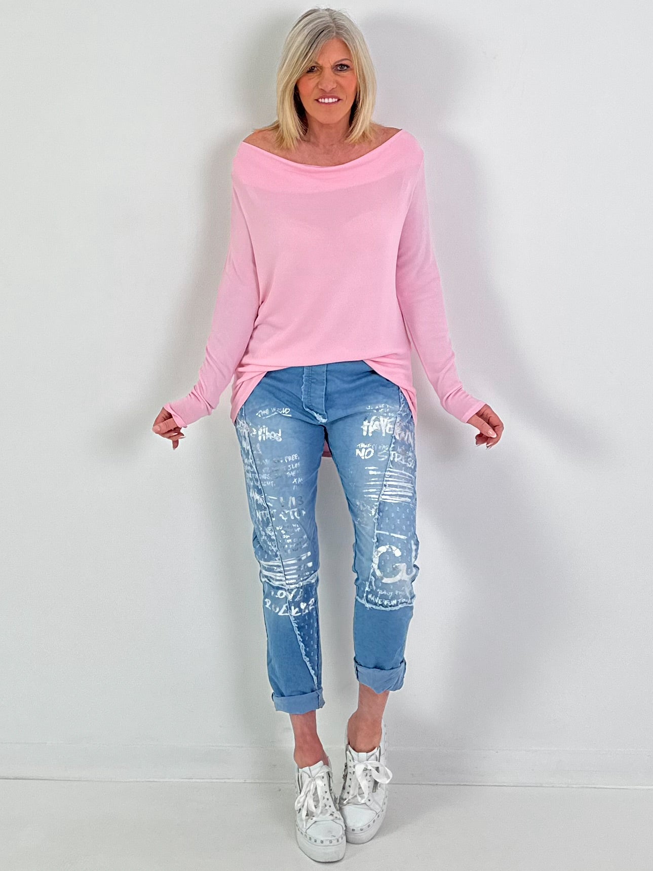 Shirt met watervalhals - roze