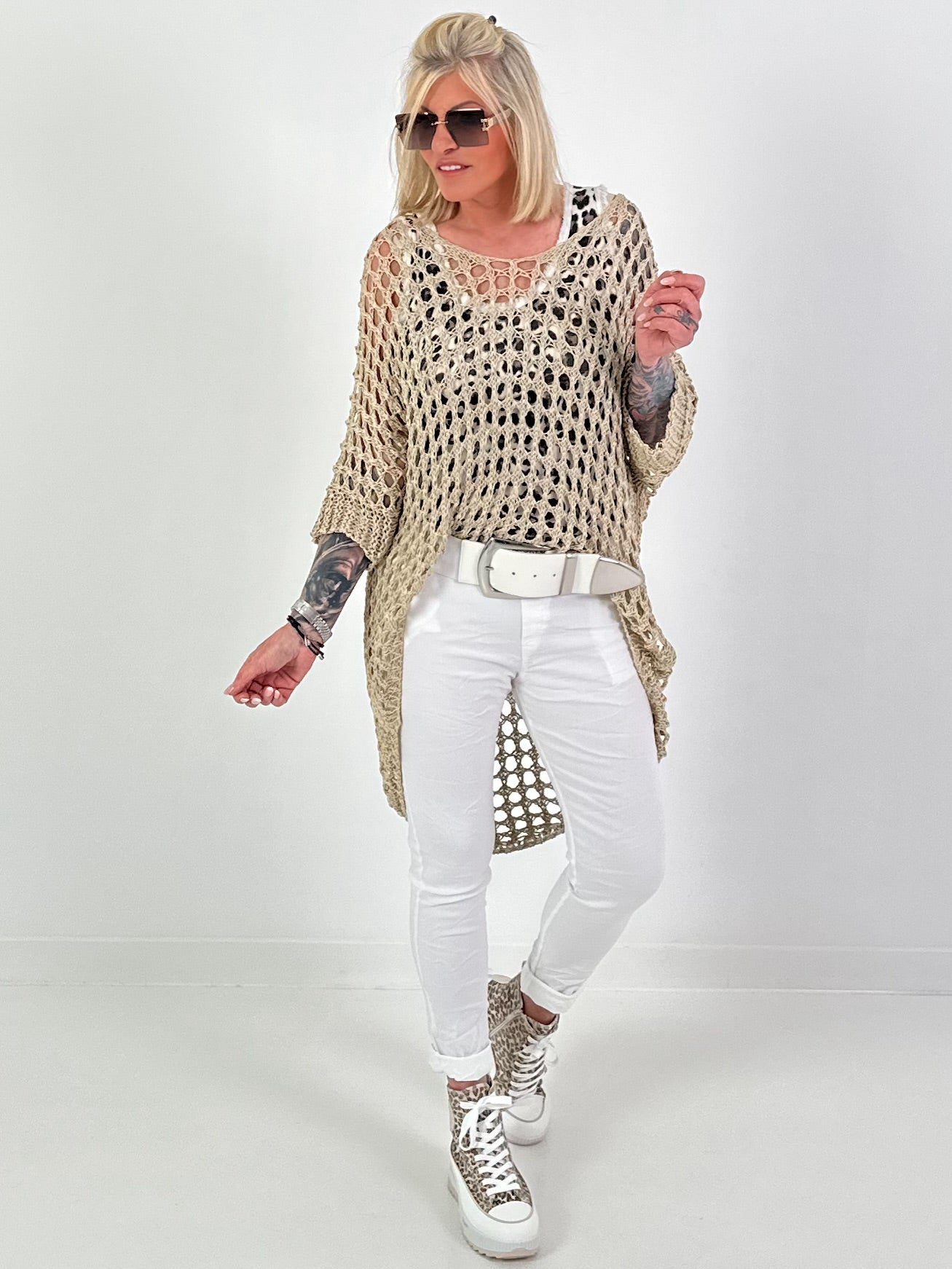 Oversized Häkelpulli - beige