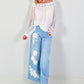 Silk tunic with crocheted neckline - white