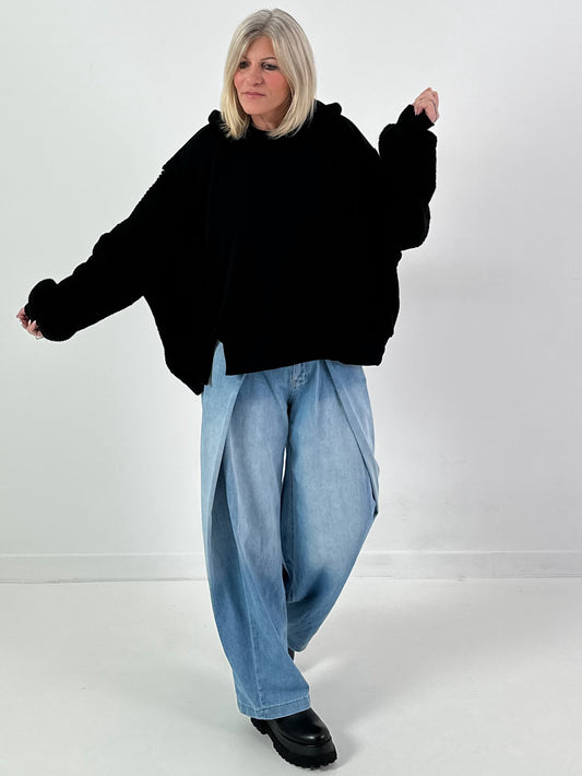 Materialmix Hoodie Modell "Knit Fusion" - schwarz