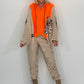 Oversized Grobstrick-Hoodie mit Sweat-Einsatz  - neonorange-beige ( lieferbar ab ca. 27.09.26)