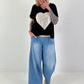 T-Shirt with Rhinestone Heart - black