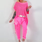 Baggy Hose mit aufgesetzter Cargo Tasche - neonpink