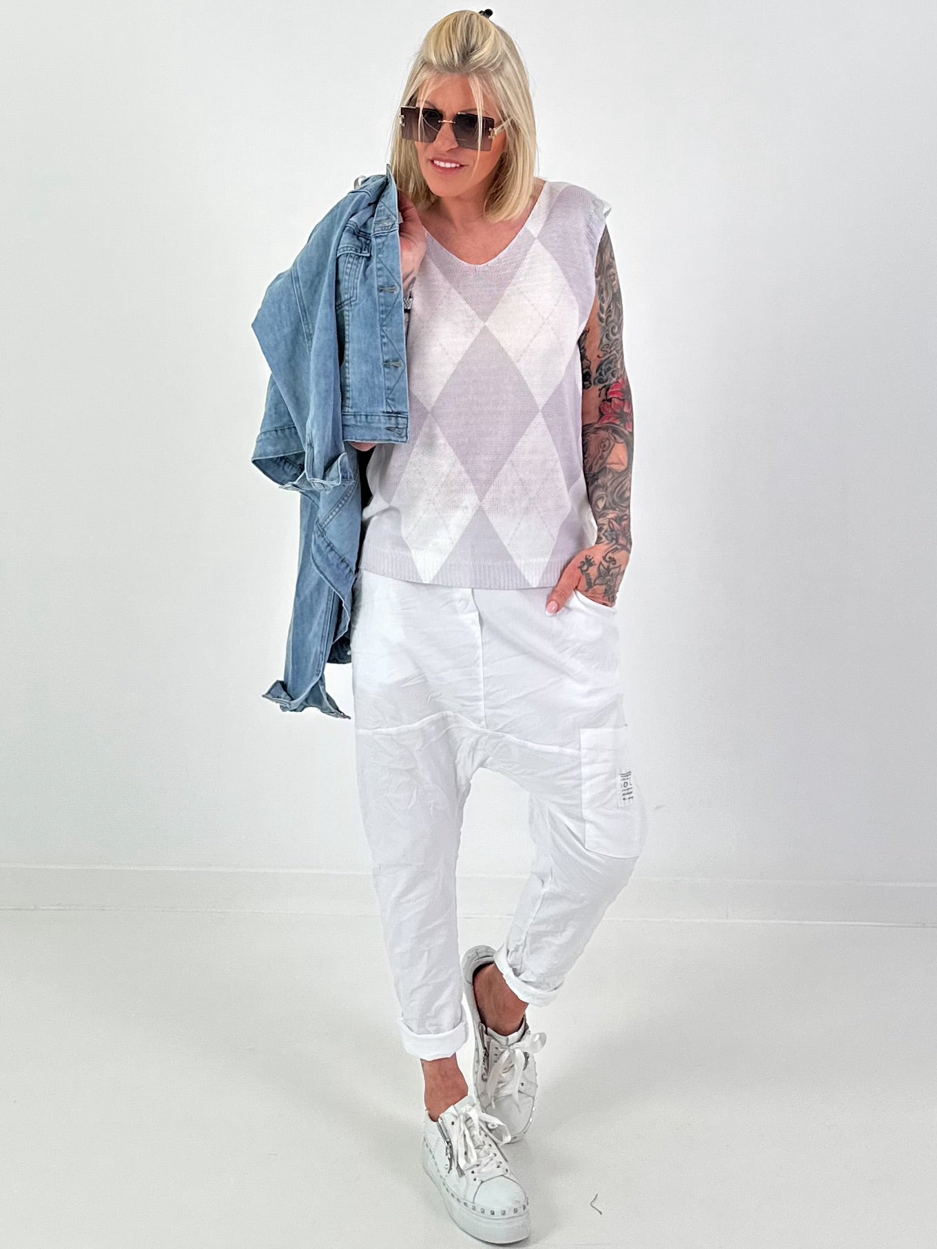 Argyle vest - white-grey