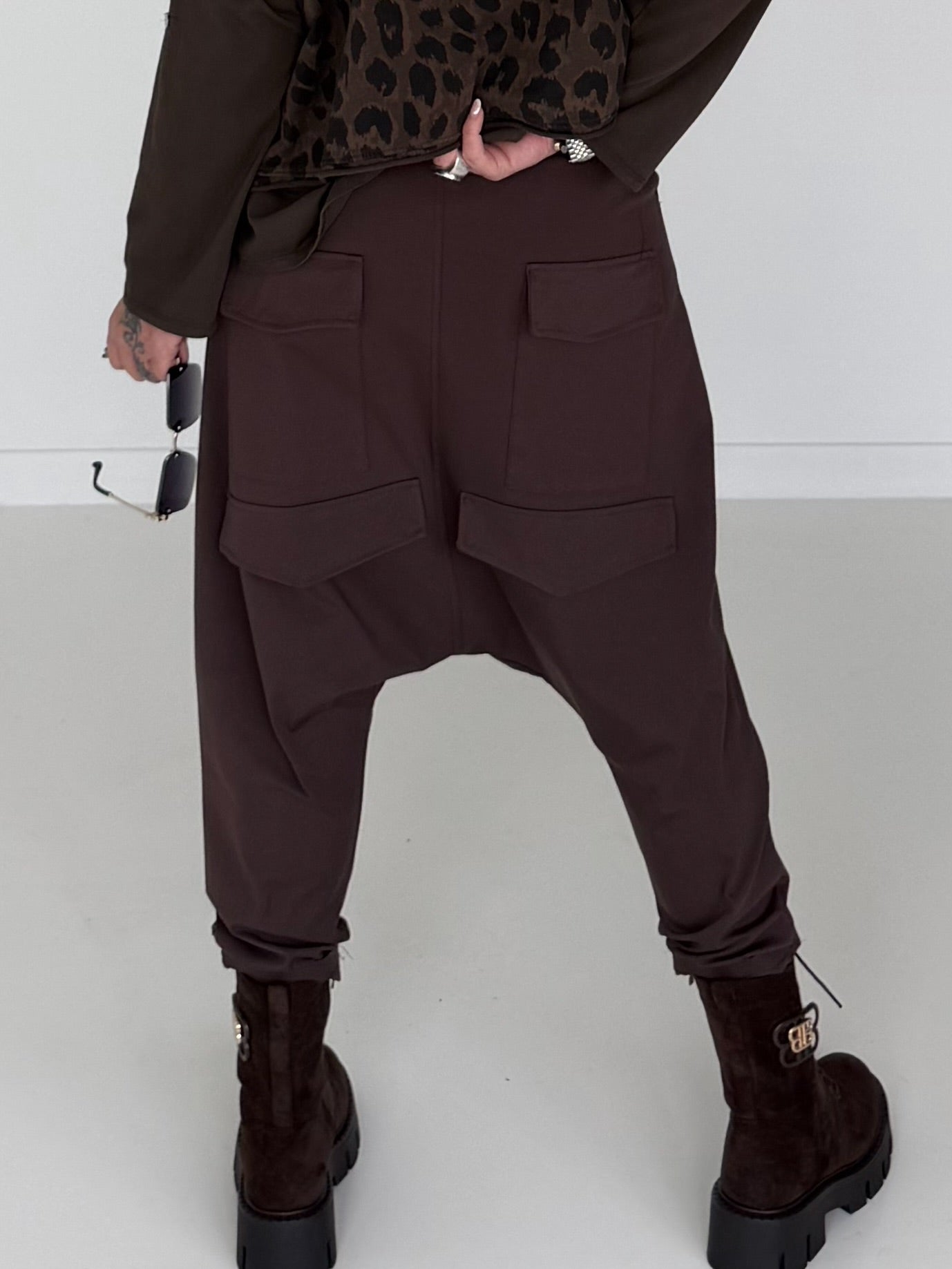 Baggy Hose mit Patten - mokka