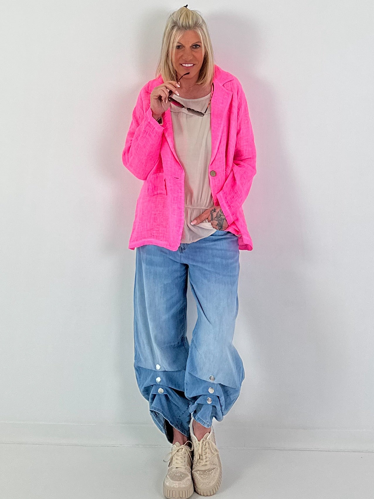 Linen Blazer - neon pink