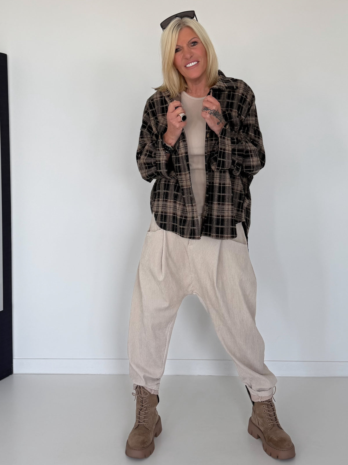 Oversized Flanellhemd im Karo-Look - mokka-beige-mehrfarbig