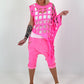 Shirt mit All-Over Cut-Outs und Ösen - neonpink