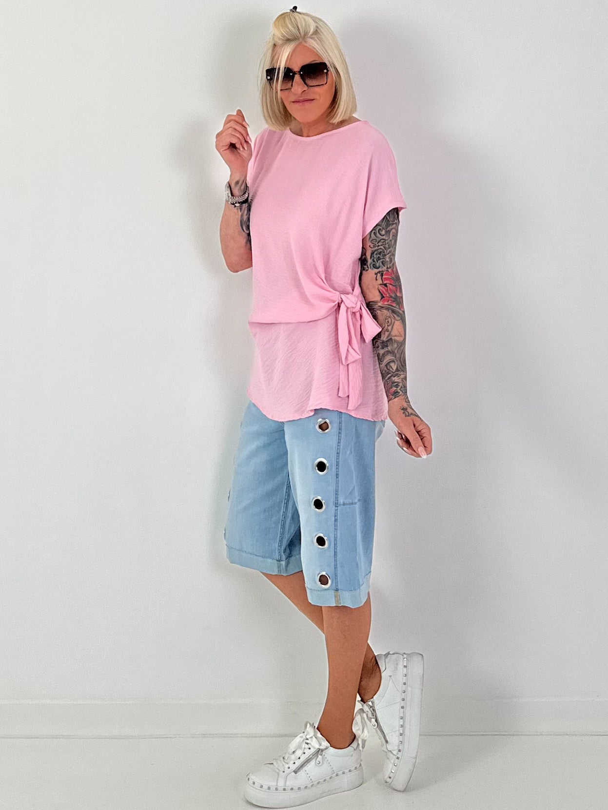 Blouse shirt with side tie knot - pink
