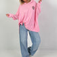 Oversized Hoodie mit Spitzenkapuze - rosa