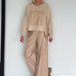 Vegan Leather Wide-Leg Trousers - Beige