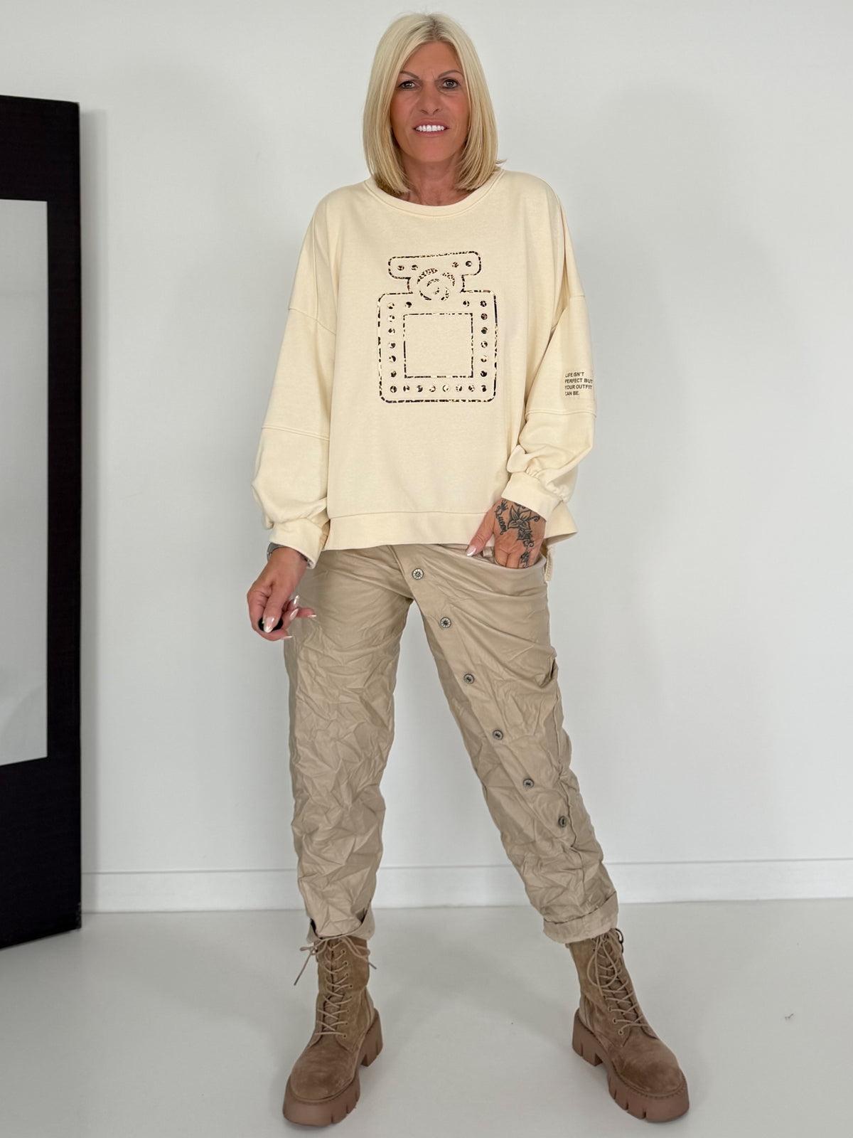 Sweater mit 3D-Print - beige-leo