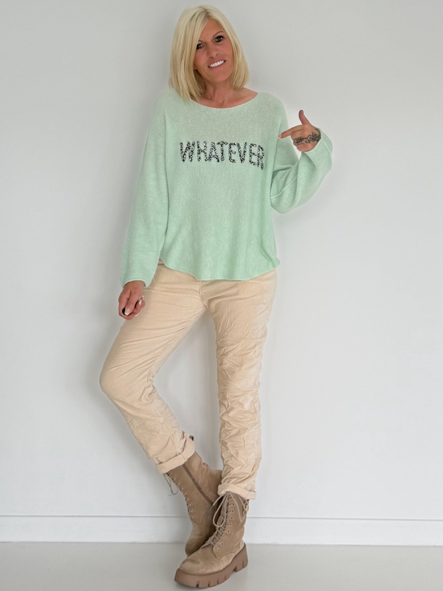 Hose in Knit-Look mit elastischem Bund - vanille
