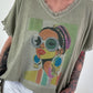 Oversized Shirt with Front Print - Khaki