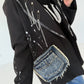 Oversized Blazer mit Denim- und Kettenelementen - schwarz