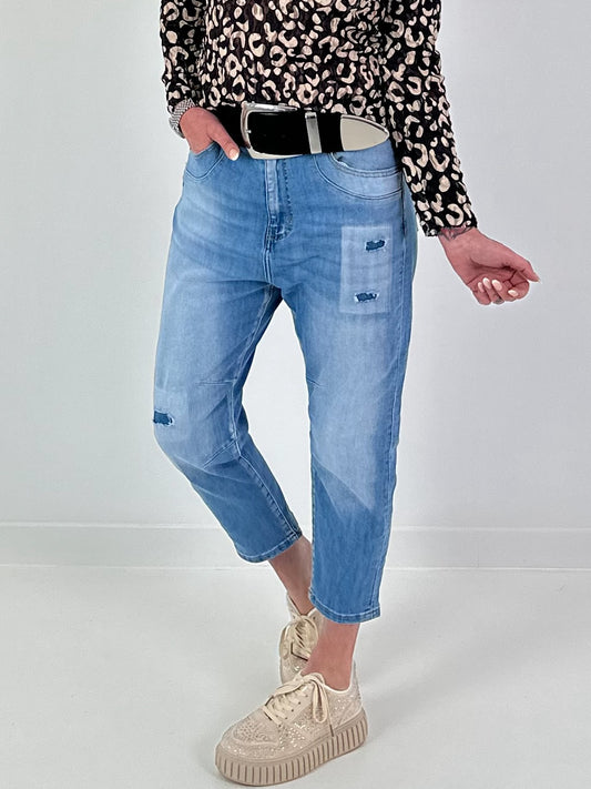 Boyfriend Jeans mit Leo Taschen - denim