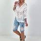 Boho Tunic with Crochet Appliqués - White