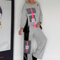Casual two-piece set with faux leather and corduroy details - light grey