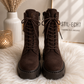 Suede-look ankle boot with chunky sole - chocolate