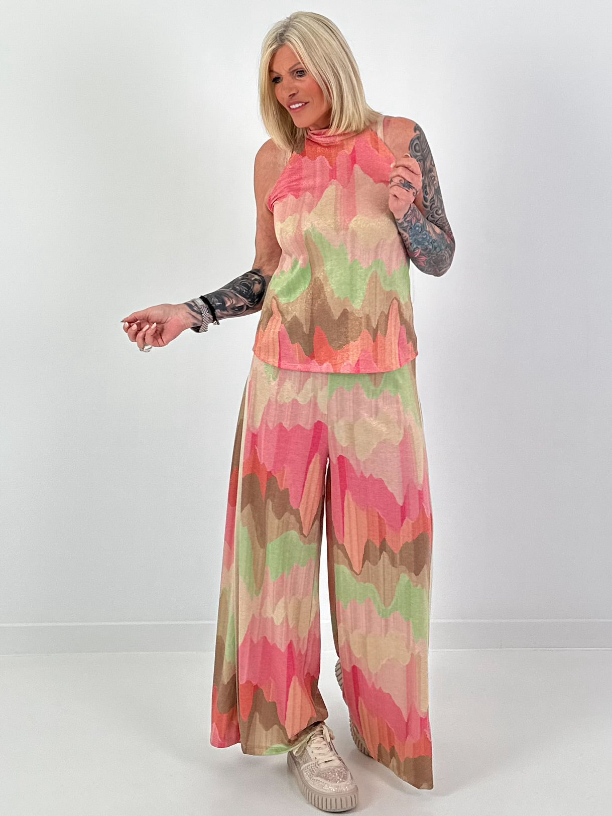 Two-piece set with pattern and Lurex - pink-mint-beige