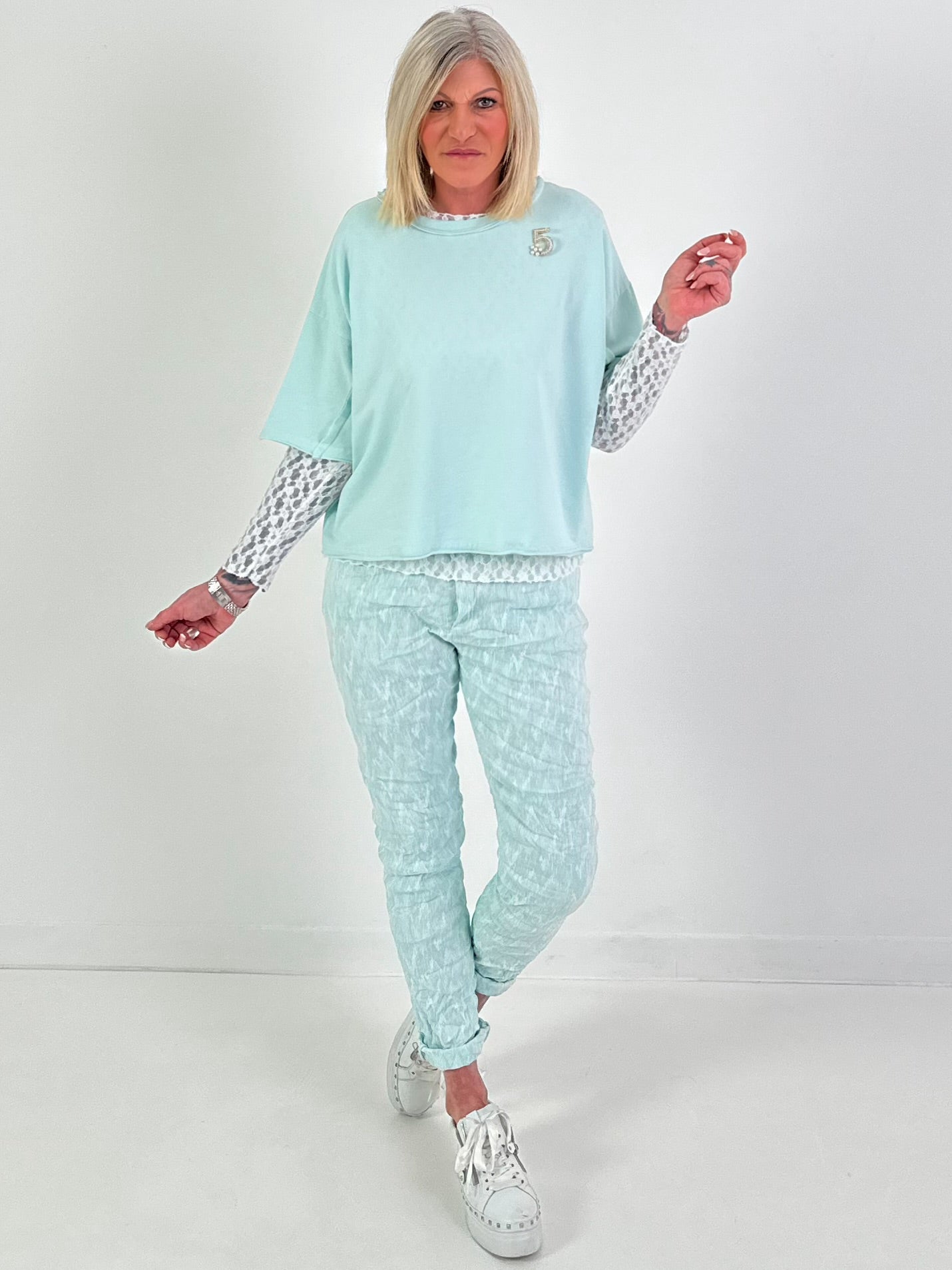 Overhemd met broche - mintgroen