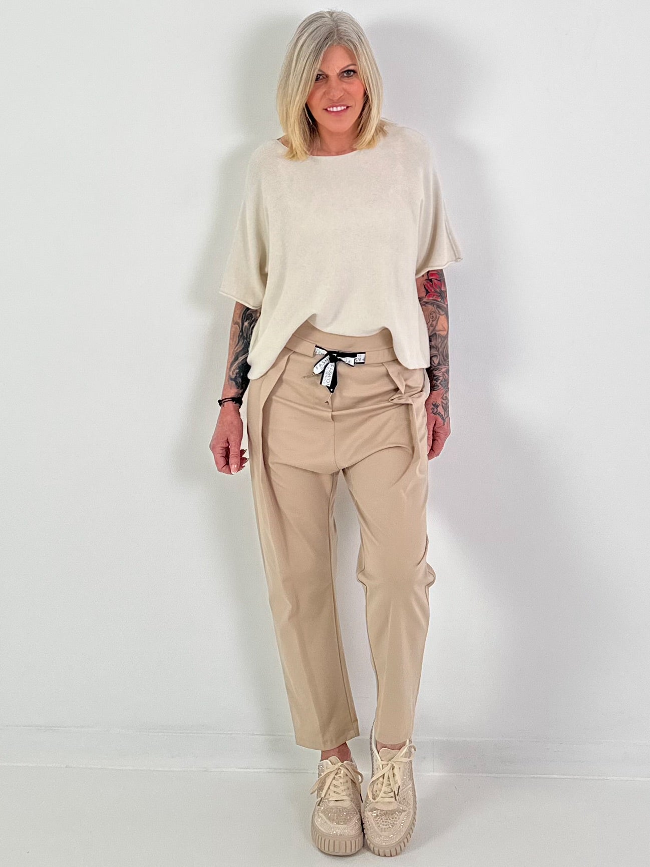 Strickpulli mit kurzem Arm - beige